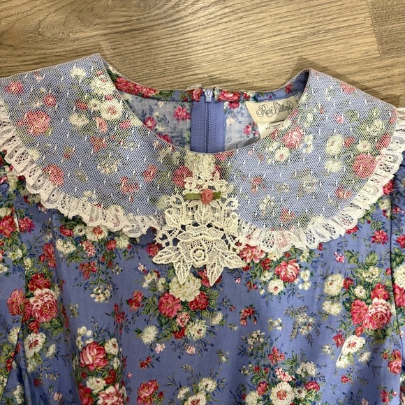 Vtg Rare Editions NWT Floral Prairie Dress Cottagecore Girls SZ 16 USA Blue Pink - Picture 6 of 16